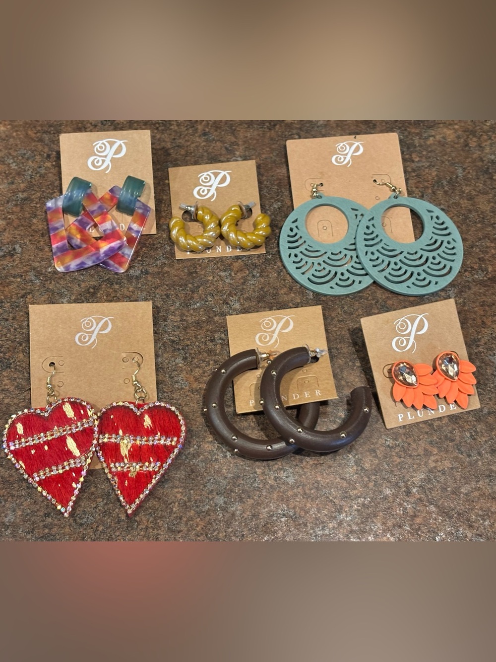 💜Plunder Multicolor & Brown Earring Set — Teal, Red, Orange, Mustard